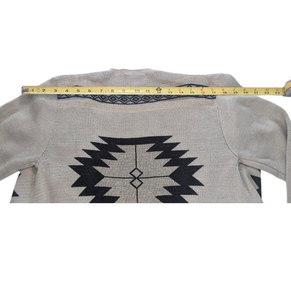 Double Zero Open Front Drape Cardigan Sweater Tan Black Gold Aztec Tribal*SZ M - Picture 10 of 12